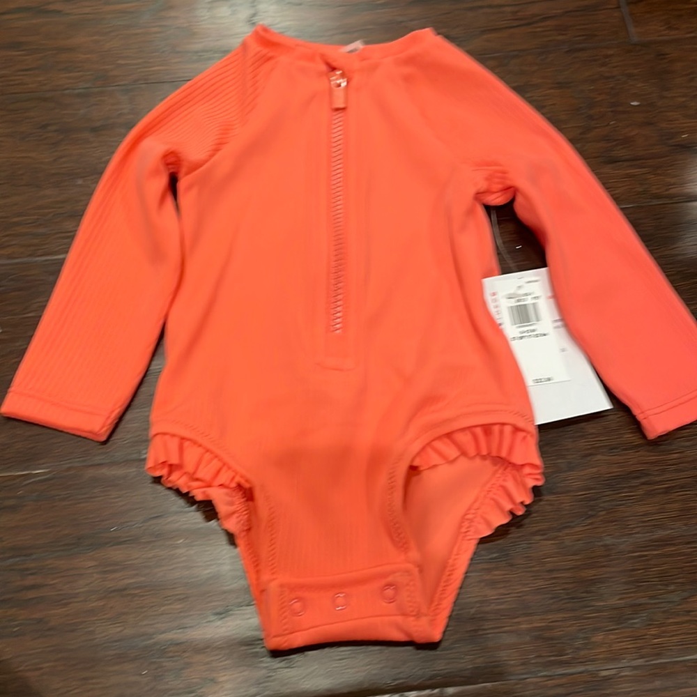 Neon coral girl swimsuit. Old navy nwt. 6-12 months.
